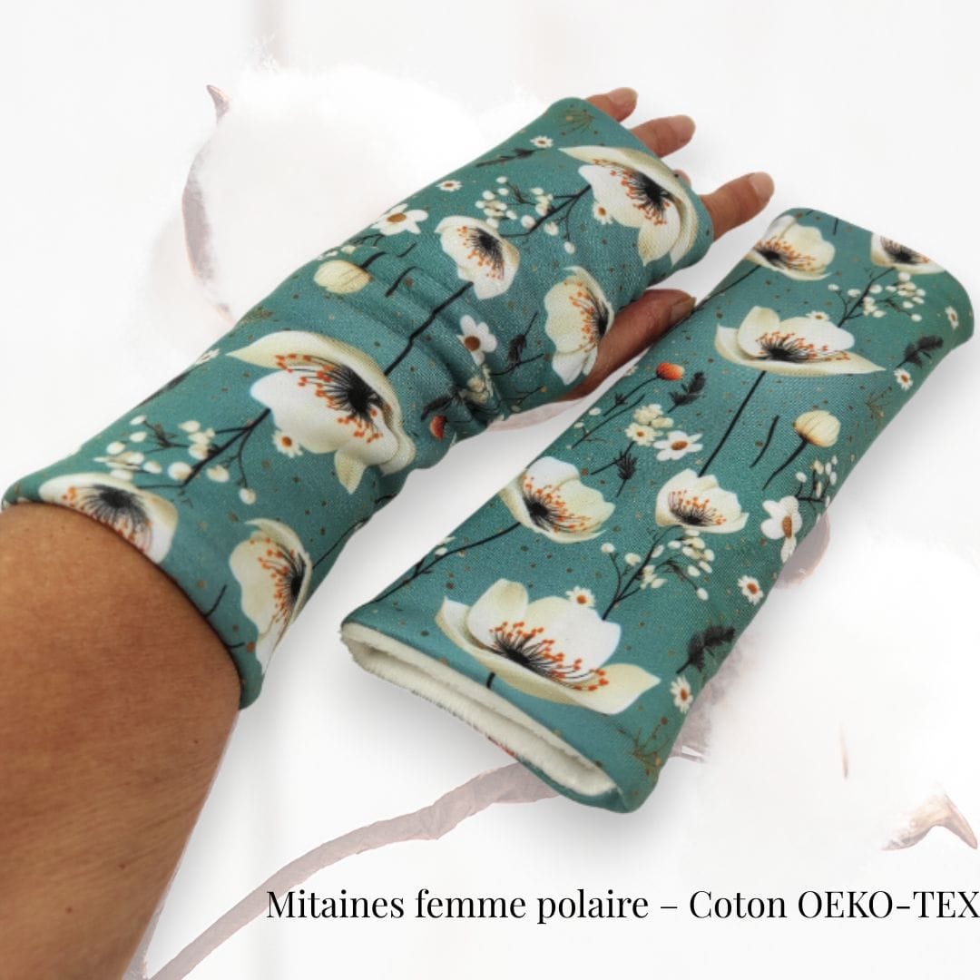 au-bonheur-de-petite-fleur-mitaines-femme-polaire-vertes-26-cm-sans-doigts image 1