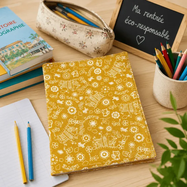 au-bonheur-de-petite-fleur-prot-ge-cahier-tissu-bio-17x22-city-jaune image 1