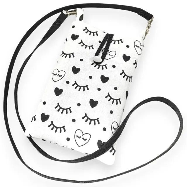 au-bonheur-de-petite-fleur-sac-t-l-phone-coton-bio-noir-blanc-bandouli-re image 1