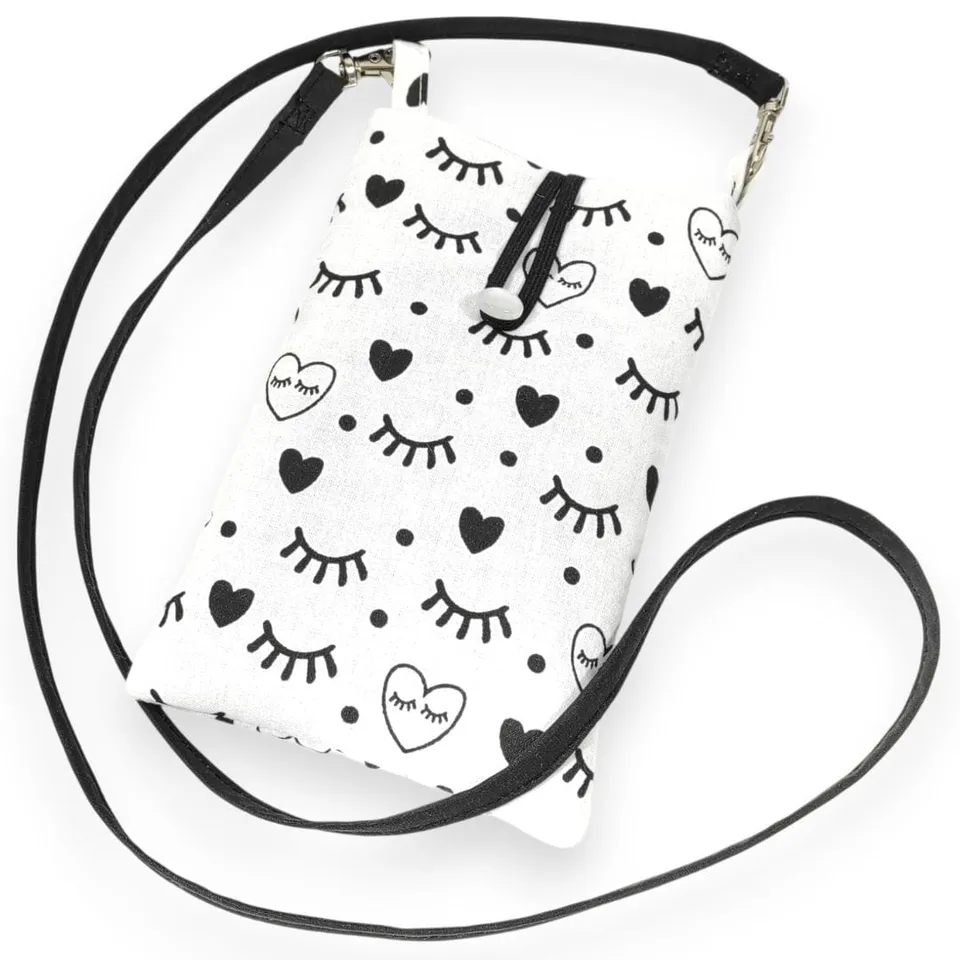 au-bonheur-de-petite-fleur-sac-t-l-phone-coton-bio-noir-blanc-bandouli-re image 1