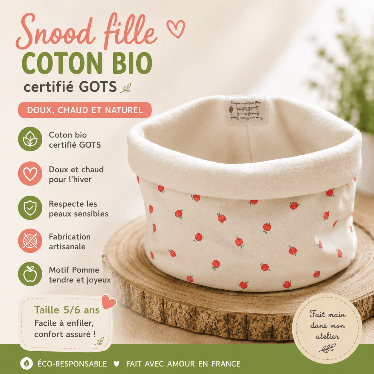 au-bonheur-de-petite-fleur-snood-fille-coton-bio-pomme-5-6-ans-cru image 4
