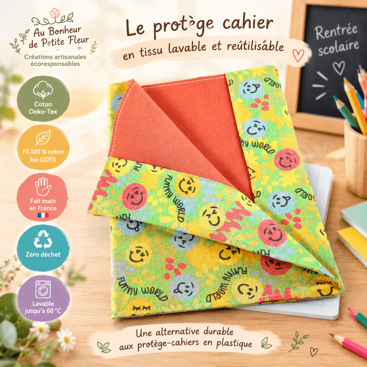 au-bonheur-de-petite-fleur-prot-ge-cahier-monde-dr-le-17x22-lavable-coton image 1