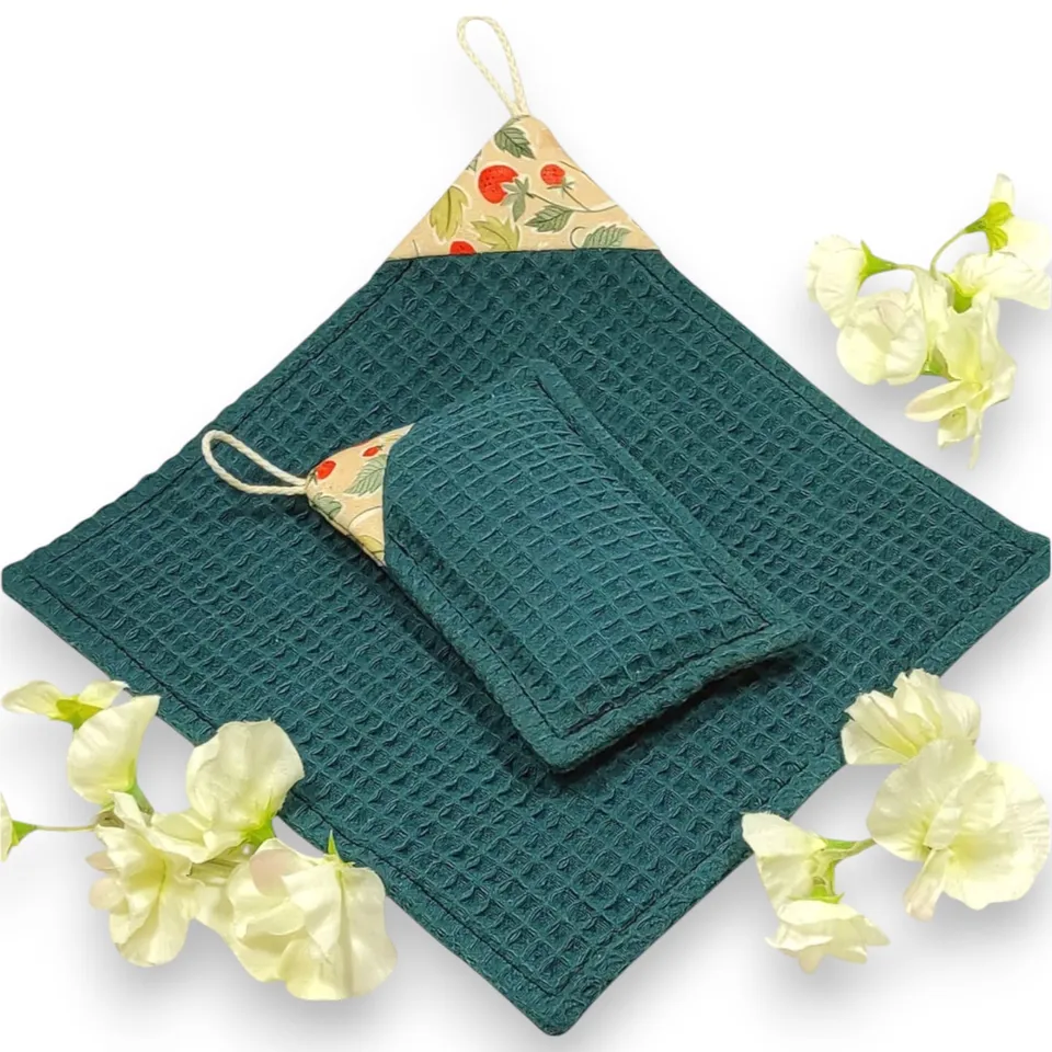 au-bonheur-de-petite-fleur-essuie-tout-lavable-vert-canard-ponge image 1