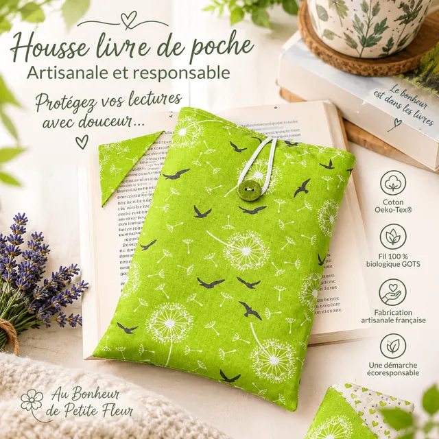 au-bonheur-de-petite-fleur-housse-livre-fleurs-oiseaux-coton-21x15 image 1