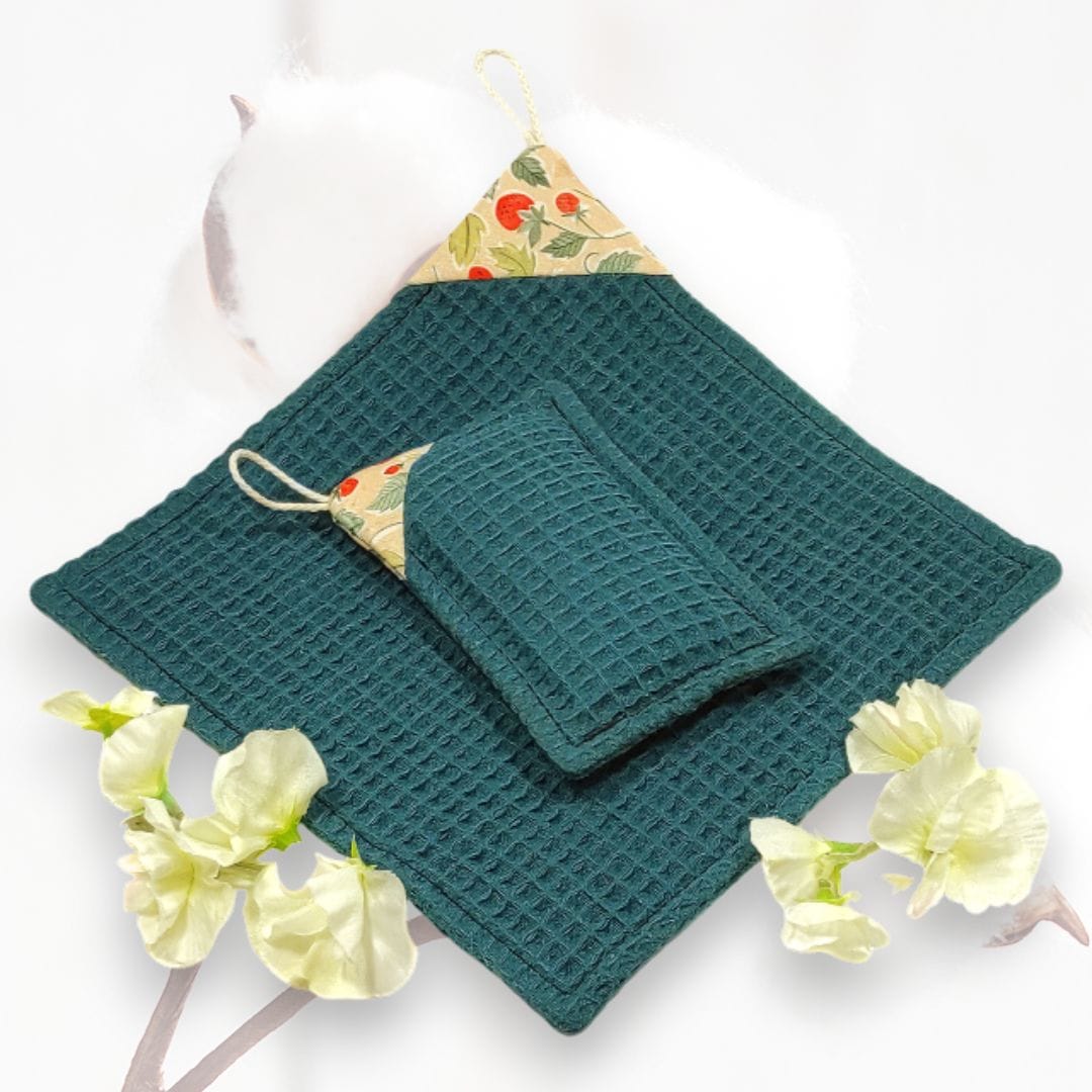 au-bonheur-de-petite-fleur-essuie-tout-lavable-vert-canard-ponge image 2